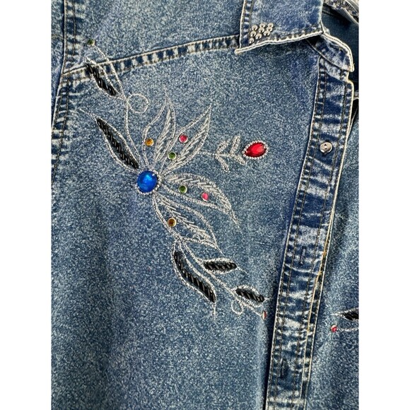 Vintage Pretty Bleu 80's 90's Denim Acid Wash Bedazzled Button Women's top Large - Picture 4 of 6